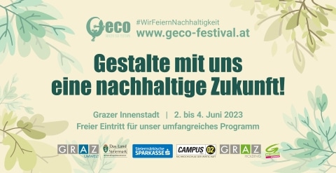 Plakat: Gestalte mit uns eine nachhaltige Zukunft! Geco Festival
