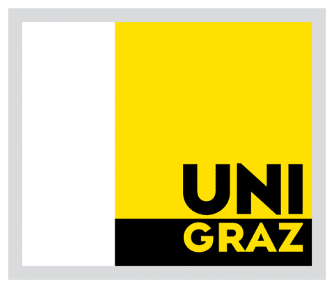 Logo Universität Graz: Grafik Gelb, Schwarz, Weiß mit Schriftzug Uni Graz